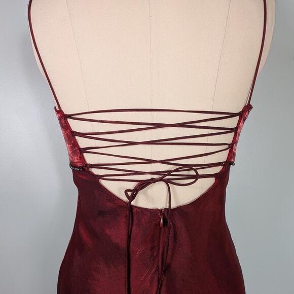 Vintage Prom Dress Maxi Gown 8 Red 90s Y2K Corset Nites Goth Satin Glam Grunge - Picture 6 of 12